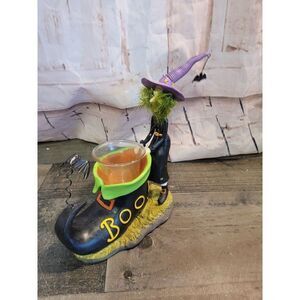 Halloween witch boot tea light holder figure decor bat